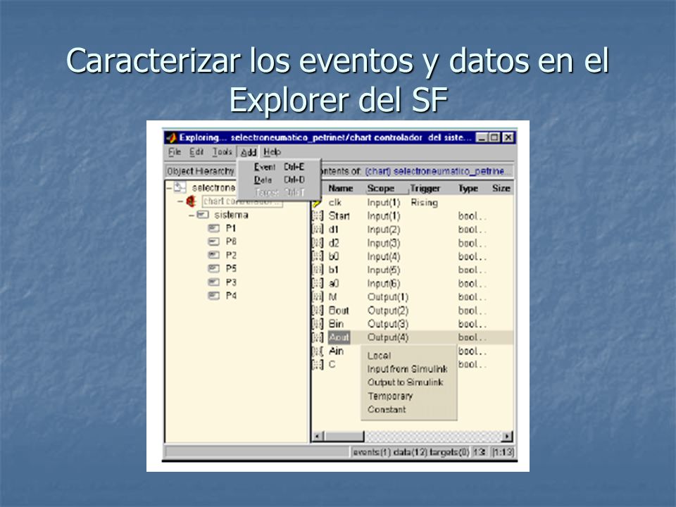 Caracterizar los eventos y datos en el Explorer del SF
