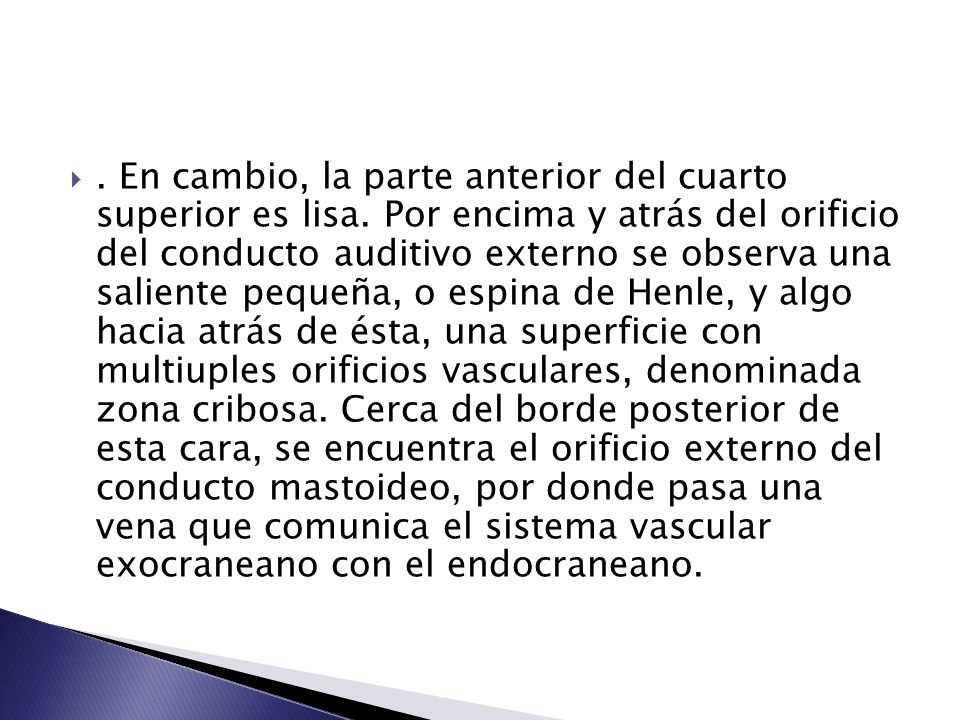 En cambio, la parte anterior del cuarto superior es lisa