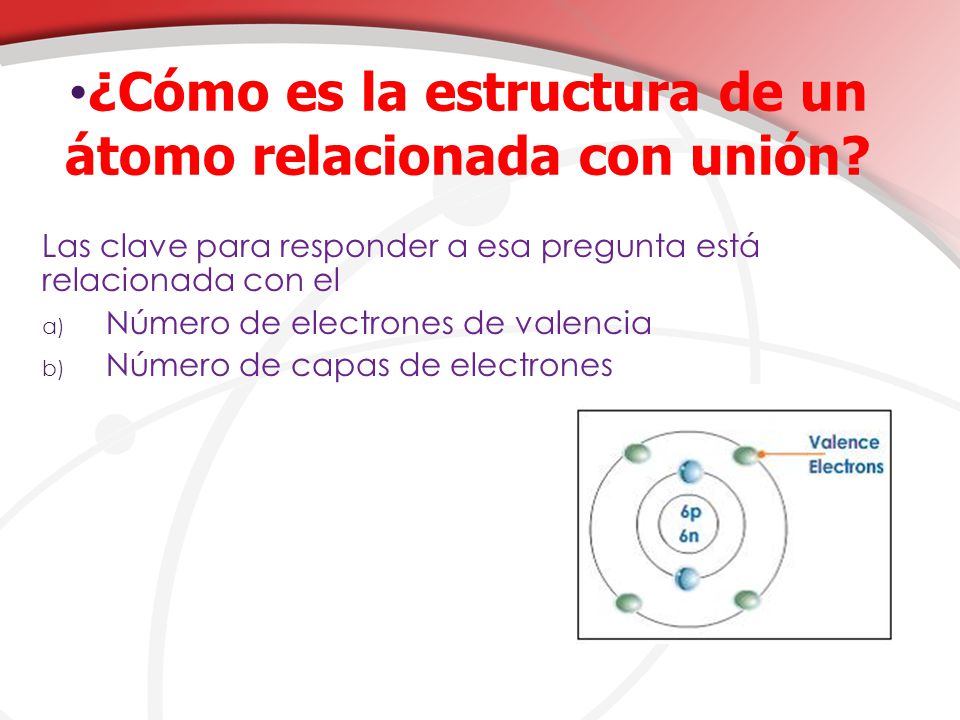 ¿Cómo es la estructura de un átomo relacionada con unión