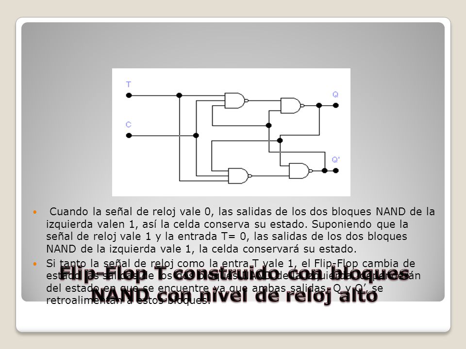 Flip-Flop T construido con bloques NAND con nivel de reloj alto