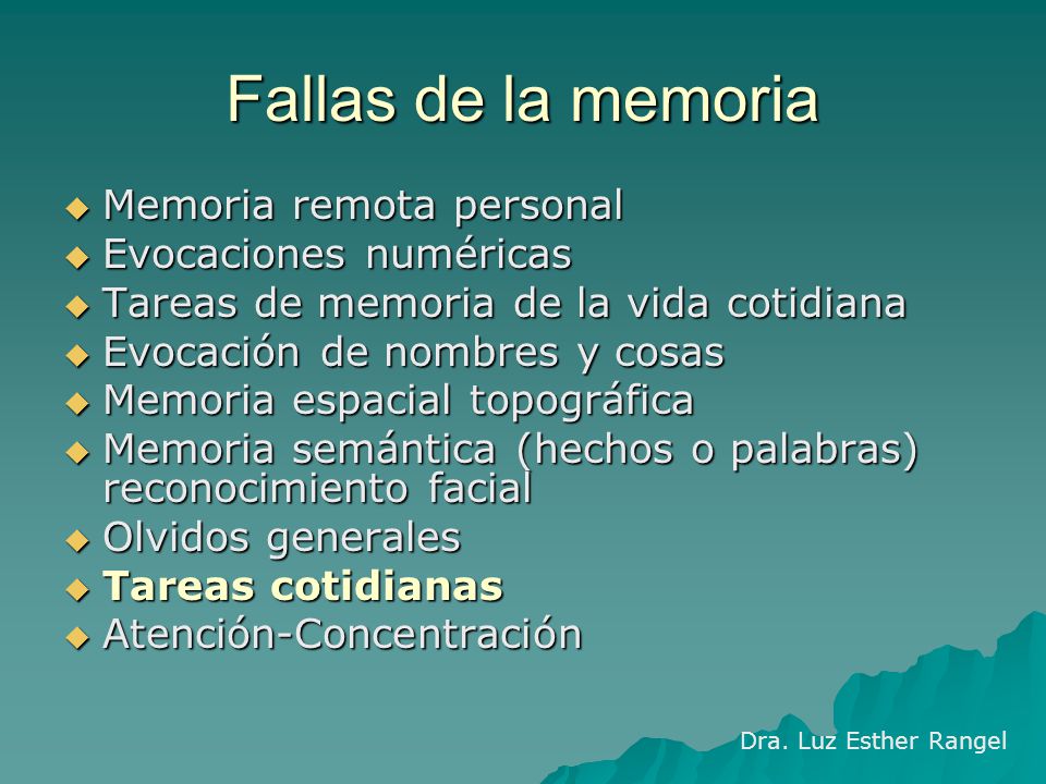 Fallas de la memoria Memoria remota personal Evocaciones numéricas