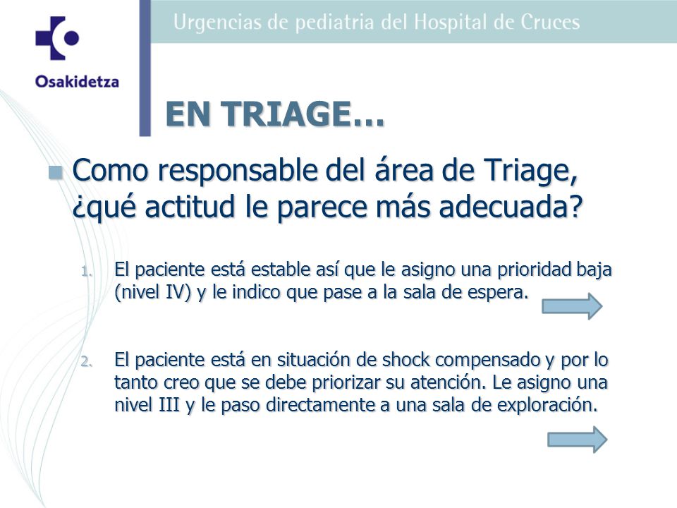 EN TRIAGE… Como responsable del área de Triage, ¿qué actitud le parece más adecuada