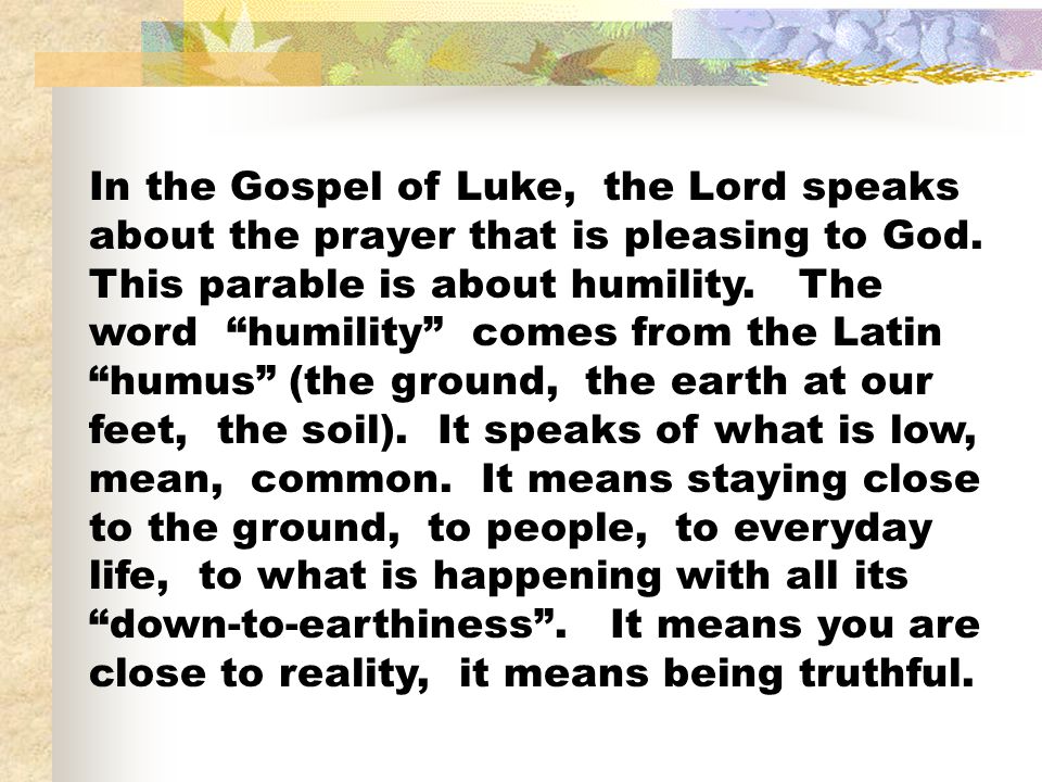 In the Gospel of Luke, the Lord speaks about the prayer that is pleasing to God.