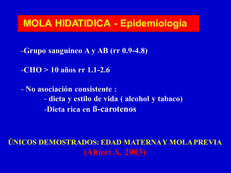 ÚNICOS DEMOSTRADOS: EDAD MATERNA Y MOLA PREVIA (Altieri A. 2003)