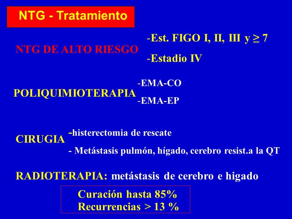 NTG - Tratamiento Est. FIGO I, II, III y ≥ 7 Estadio IV