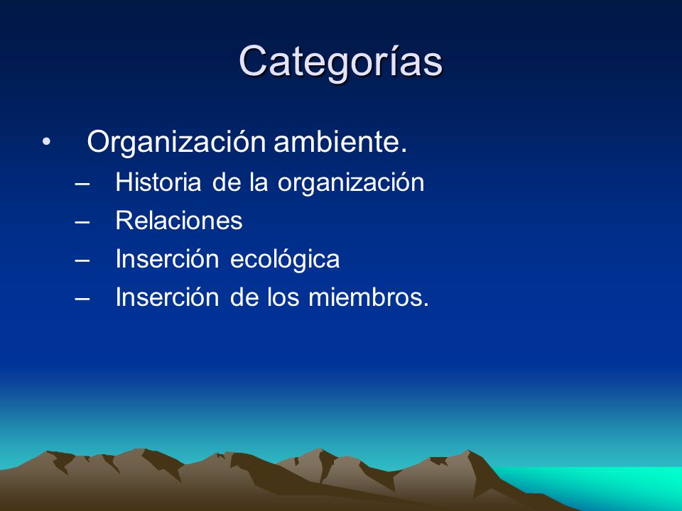 Categorías Organización ambiente. Historia de la organización