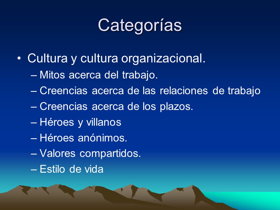 Categorías Cultura y cultura organizacional. Mitos acerca del trabajo.