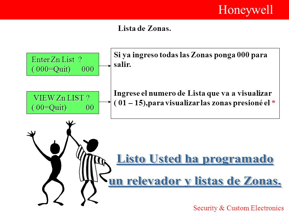 Listo Usted ha programado un relevador y listas de Zonas.