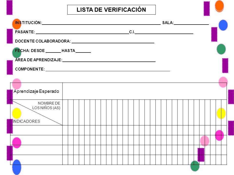 LISTA DE VERIFICACIÓN Aprendizaje Esperado
