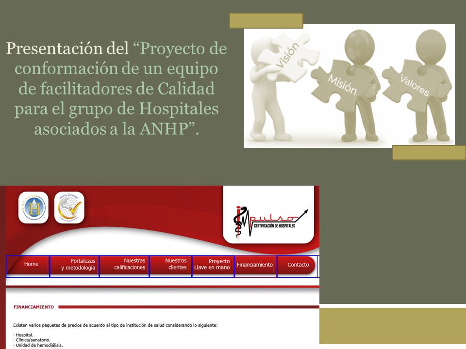 Presentación del Proyecto de conformación de un equipo de facilitadores de Calidad para el grupo de Hospitales asociados a la ANHP .
