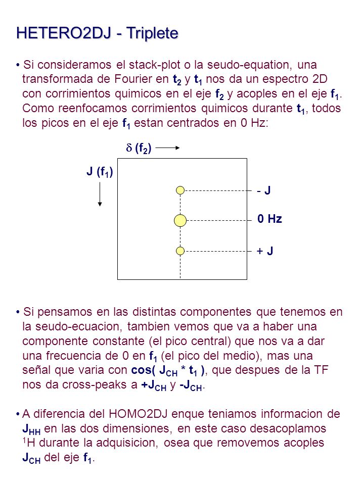 HETERO2DJ - Triplete Si consideramos el stack-plot o la seudo-equation, una. transformada de Fourier en t2 y t1 nos da un espectro 2D.