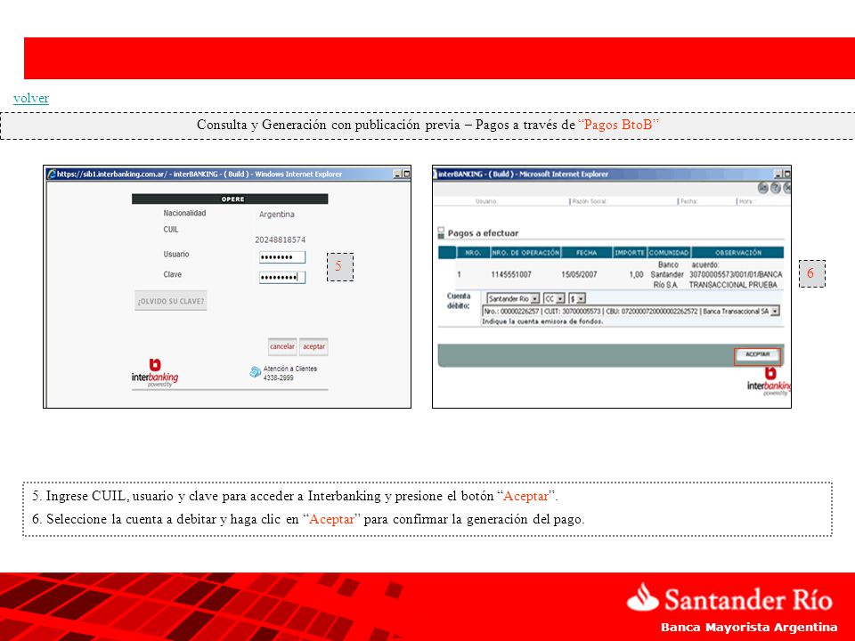 volver Consulta y Generación con publicación previa – Pagos a través de Pagos BtoB