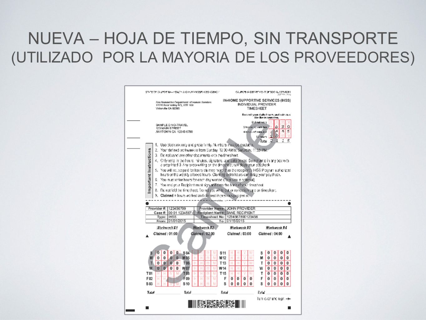 NUEVA – HOJA DE TIEMPO, SIN TRANSPORTE (UTILIZADO POR LA MAYORIA DE LOS PROVEEDORES)