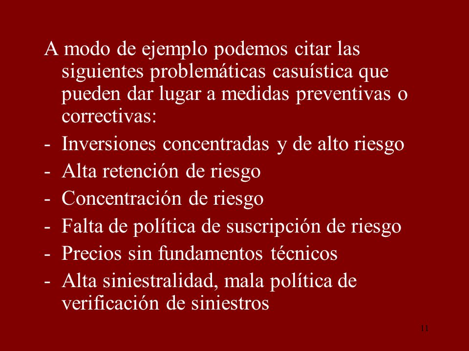 A modo de ejemplo podemos citar las siguientes problemáticas casuística que pueden dar lugar a medidas preventivas o correctivas: