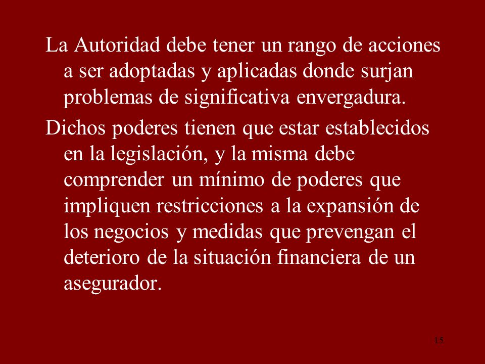 La Autoridad debe tener un rango de acciones a ser adoptadas y aplicadas donde surjan problemas de significativa envergadura.