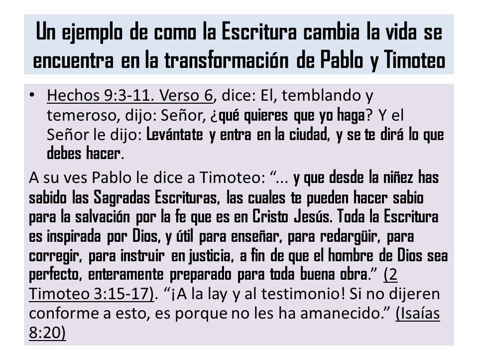Un ejemplo de como la Escritura cambia la vida se encuentra en la transformación de Pablo y Timoteo