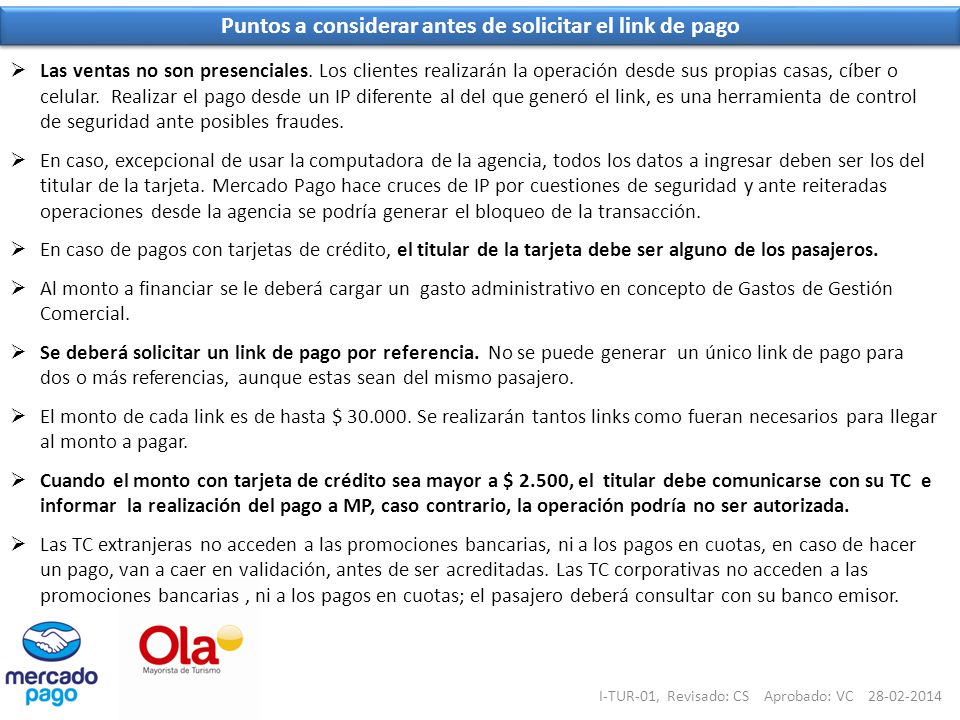 Puntos a considerar antes de solicitar el link de pago