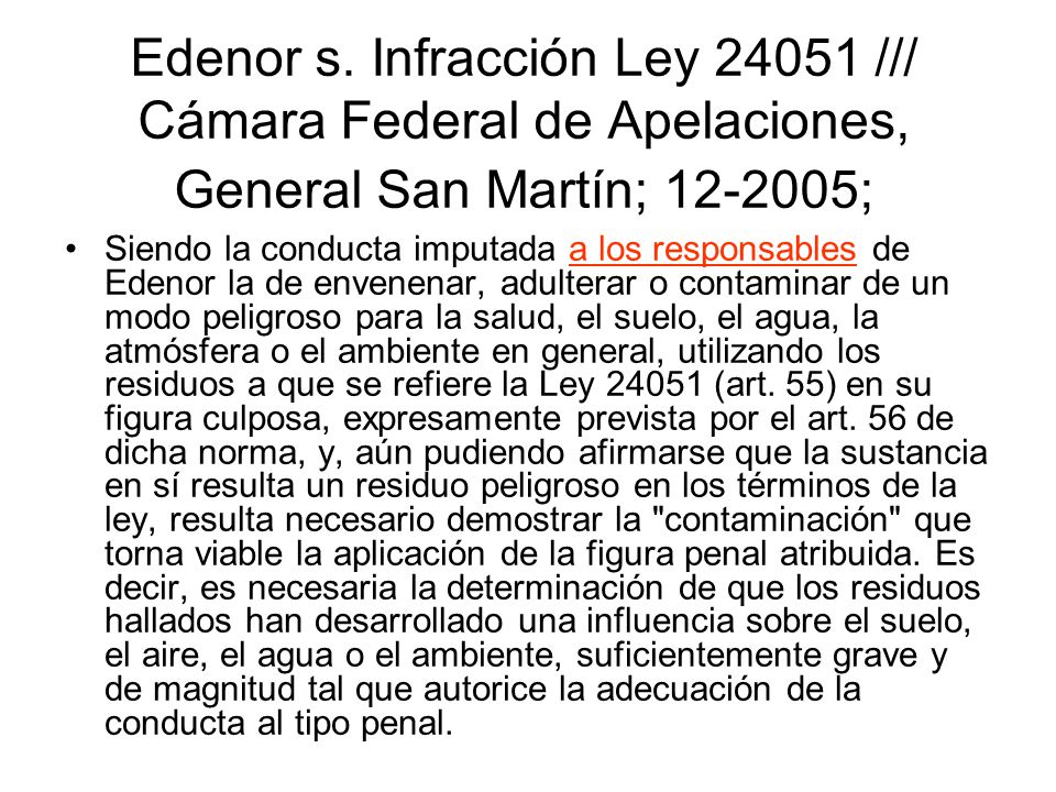 Edenor s. Infracción Ley /// Cámara Federal de Apelaciones, General San Martín; ;