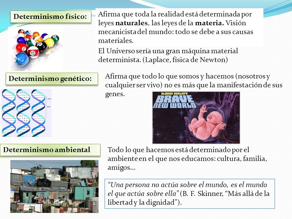 Afirma que toda la realidad está determinada por leyes naturales, las leyes de la materia. Visión mecanicista del mundo: todo se debe a sus causas materiales.