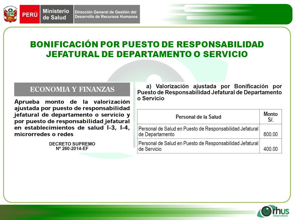 BONIFICACIÓN POR PUESTO DE RESPONSABILIDAD JEFATURAL DE DEPARTAMENTO O SERVICIO