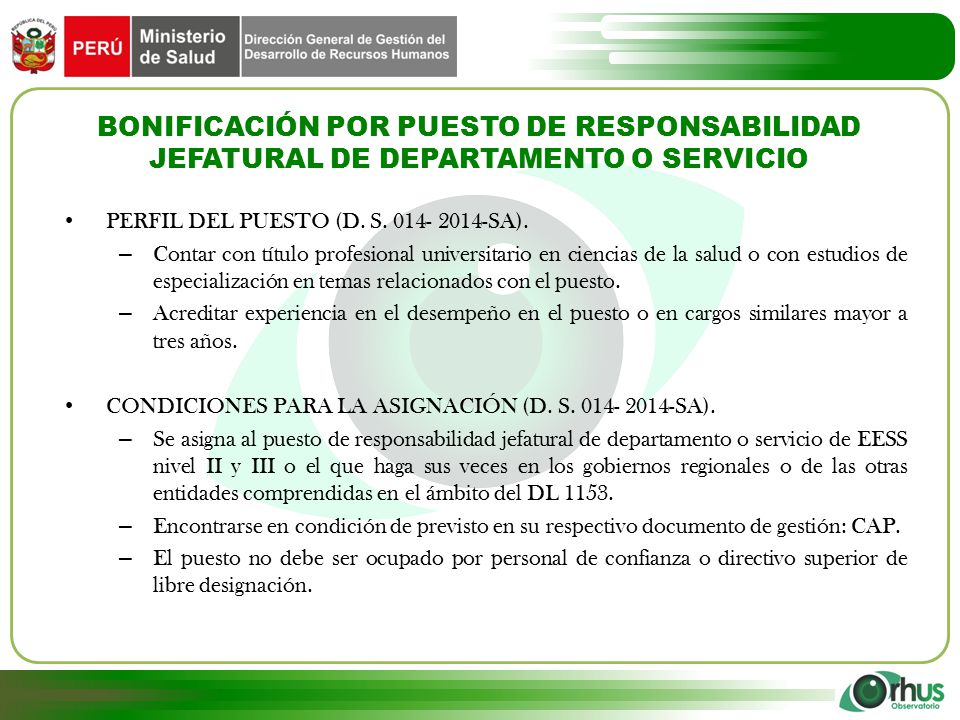 BONIFICACIÓN POR PUESTO DE RESPONSABILIDAD JEFATURAL DE DEPARTAMENTO O SERVICIO