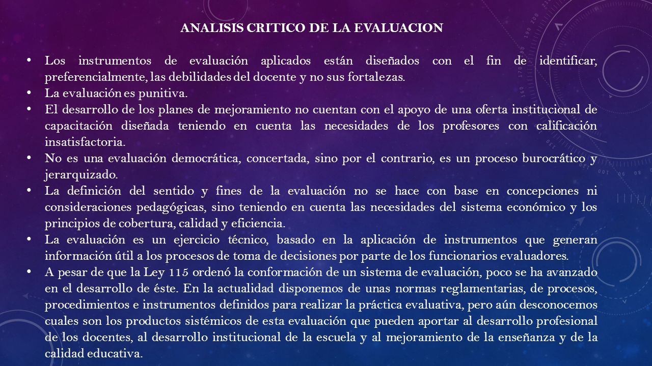 ANALISIS CRITICO DE LA EVALUACION