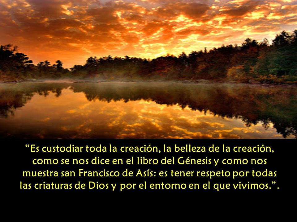 Es custodiar toda la creación, la belleza de la creación, como se nos dice en el libro del Génesis y como nos muestra san Francisco de Asís: es tener respeto por todas las criaturas de Dios y por el entorno en el que vivimos. .