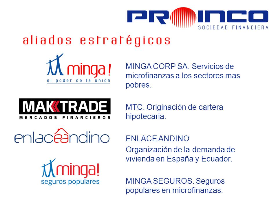 MINGA CORP SA. Servicios de microfinanzas a los sectores mas pobres.