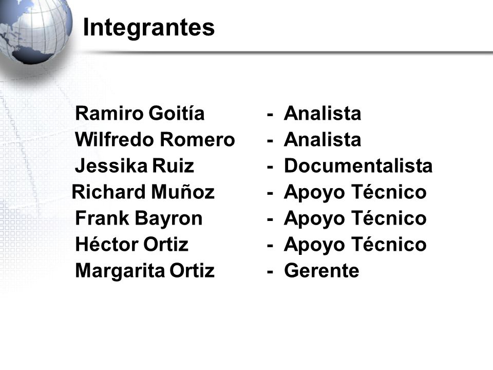Integrantes Ramiro Goitía - Analista Wilfredo Romero - Analista