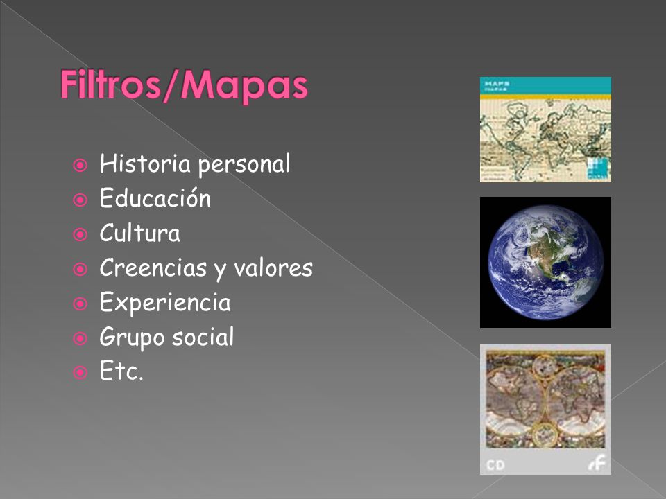 Filtros/Mapas Historia personal Educación Cultura Creencias y valores