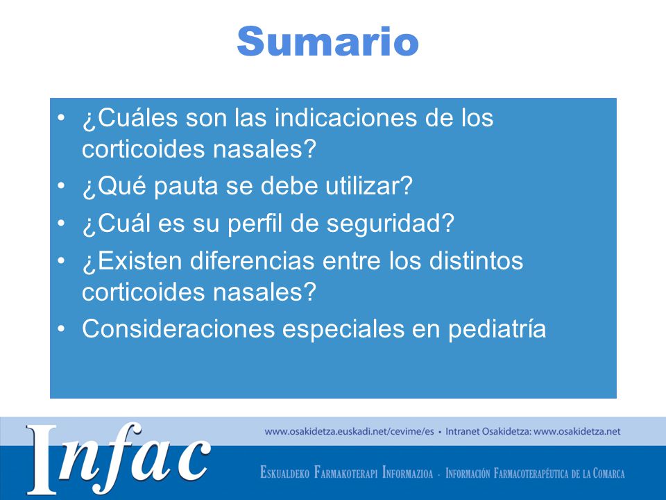 Sumario ¿Cuáles son las indicaciones de los corticoides nasales