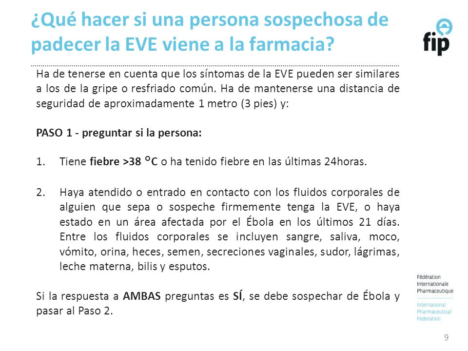 ¿Qué hacer si una persona sospechosa de padecer la EVE viene a la farmacia