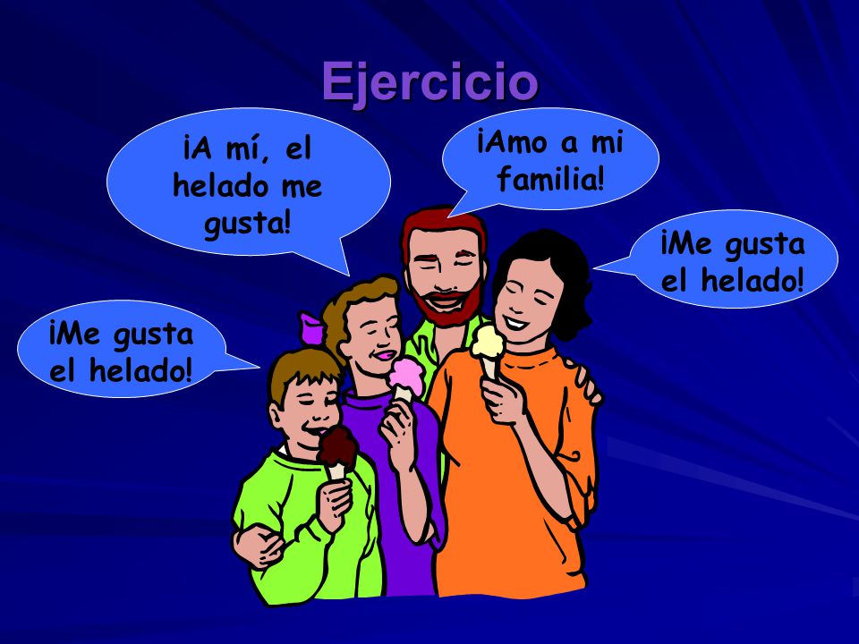 Ejercicio ¡Amo a mi familia! ¡A mí, el helado me gusta!