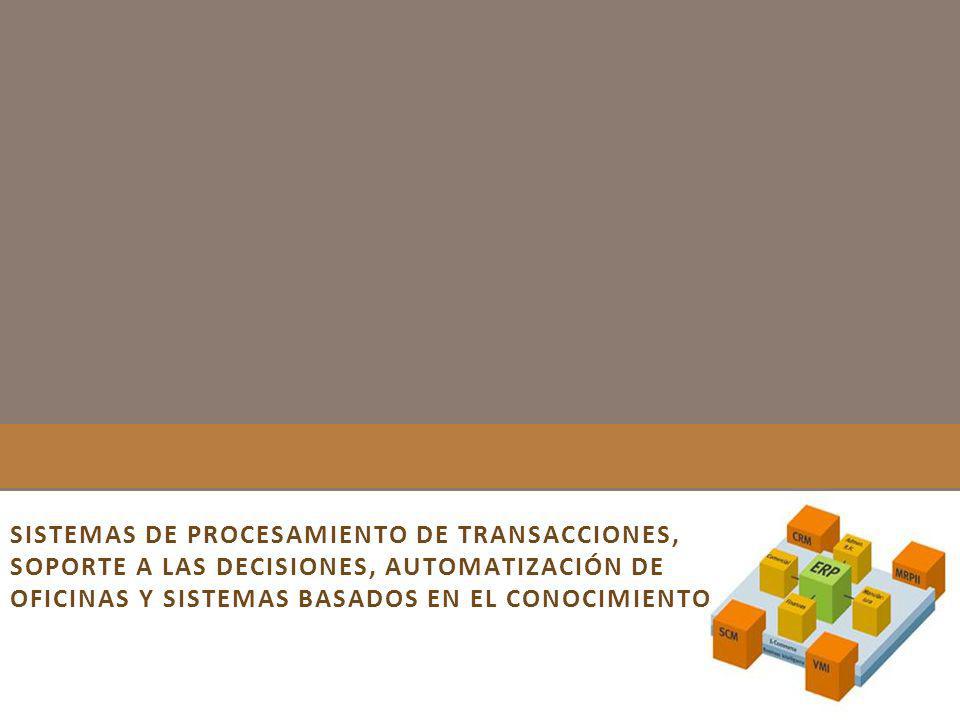 SISTEMAS DE PROCESAMIENTO DE TRANSACCIONES, SOPORTE A LAS DECISIONES, AUTOMATIZACIÓN DE OFICINAS Y SISTEMAS BASADOS EN EL CONOCIMIENTO