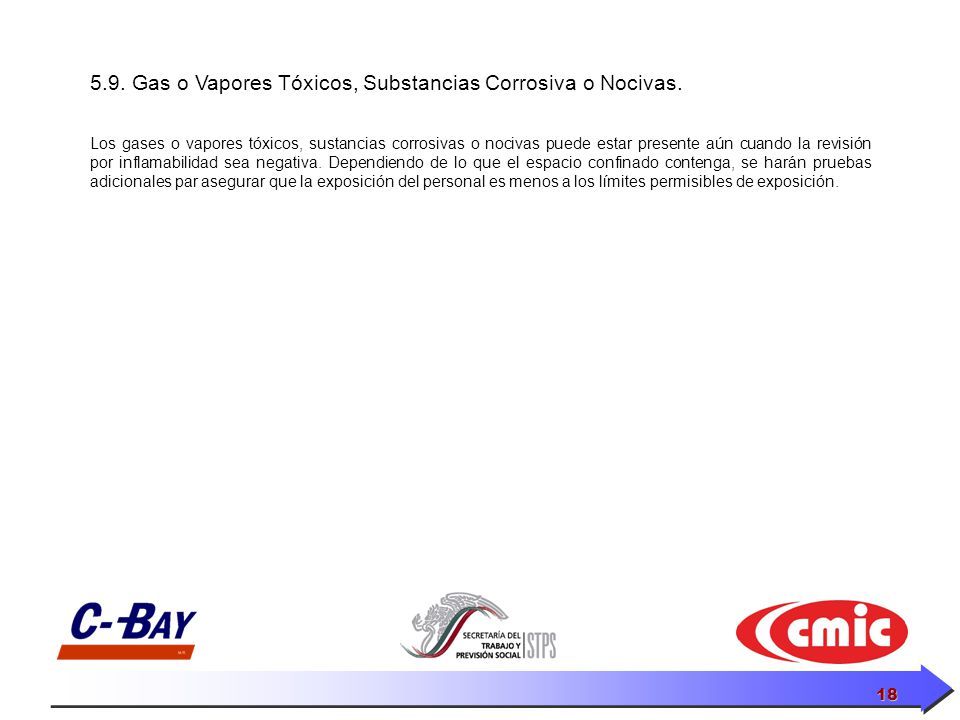 5.9. Gas o Vapores Tóxicos, Substancias Corrosiva o Nocivas.
