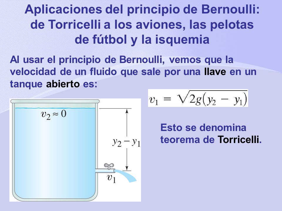 Aplicaciones del principio de Bernoulli: de Torricelli a los aviones, las pelotas de fútbol y la isquemia