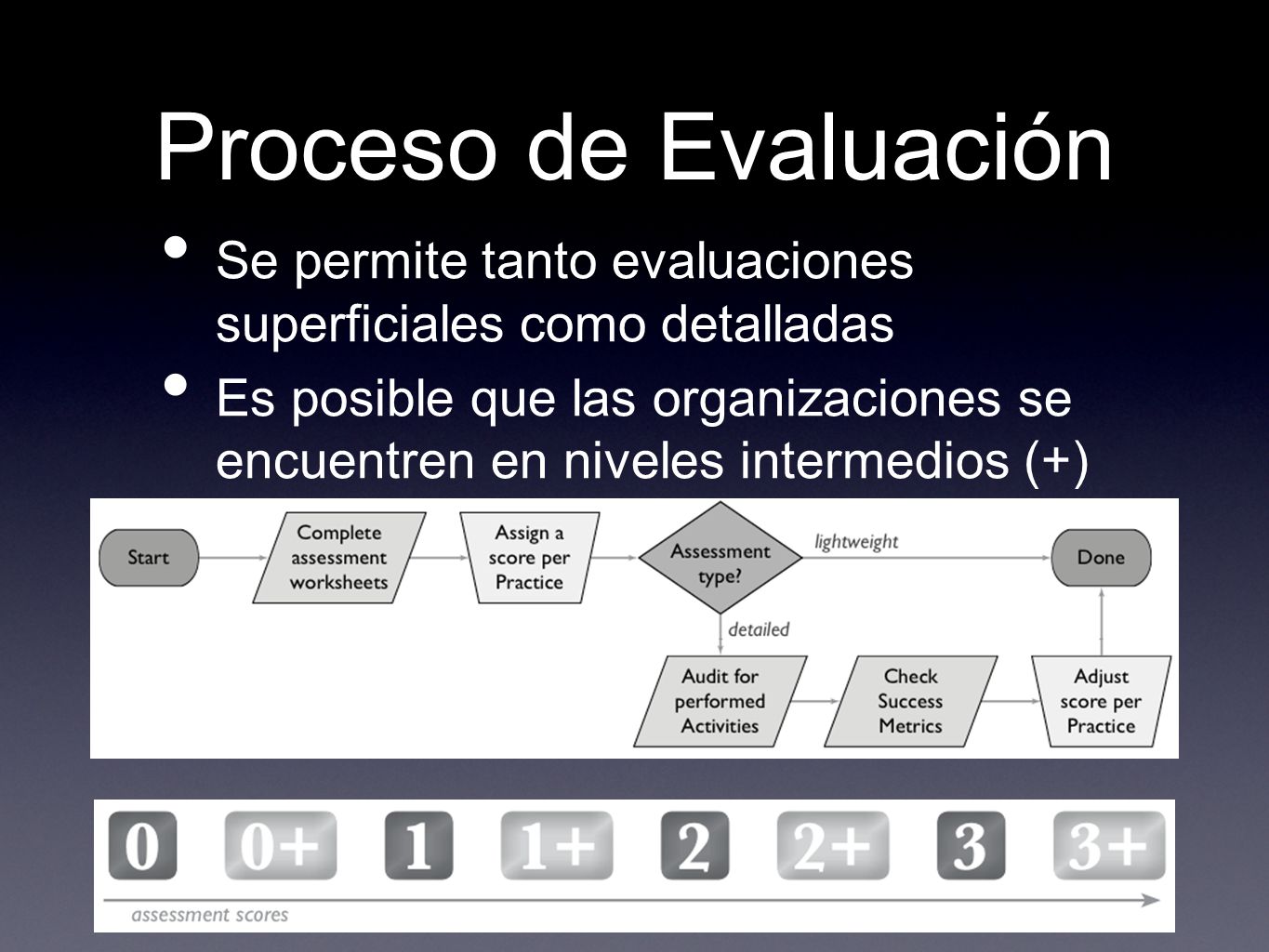 Proceso de Evaluación Se permite tanto evaluaciones superficiales como detalladas.