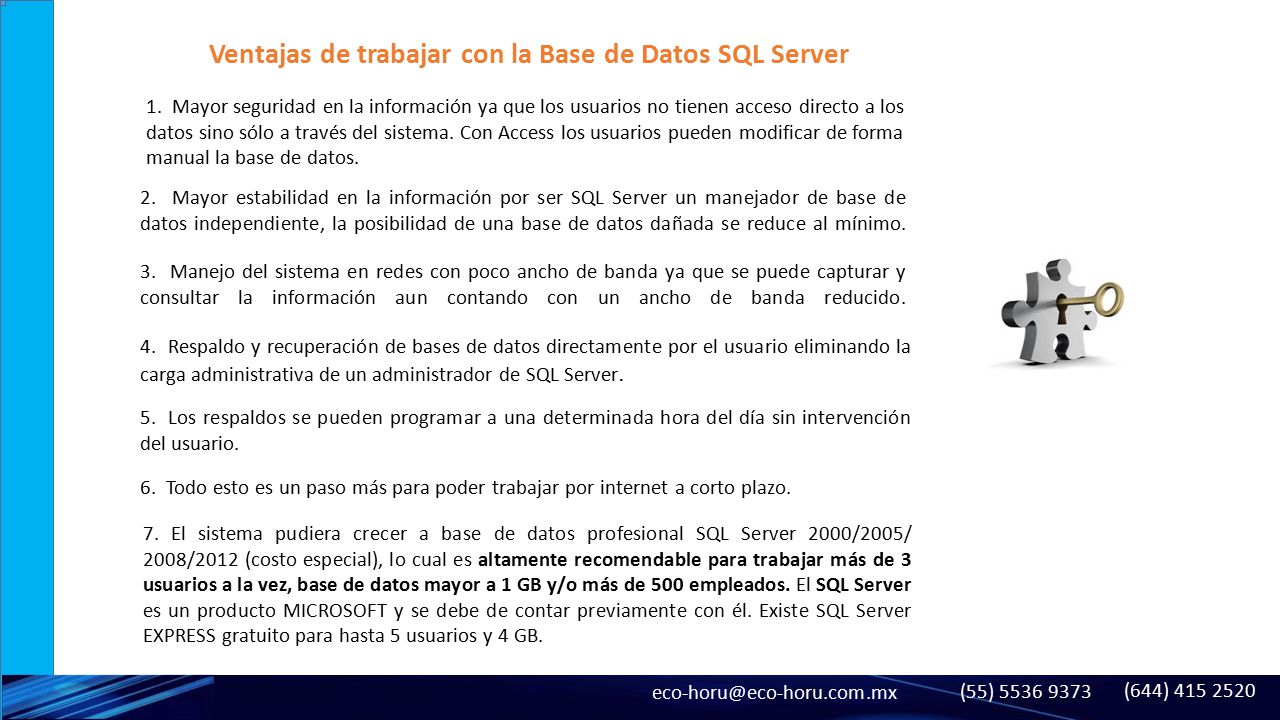 Ventajas de trabajar con la Base de Datos SQL Server