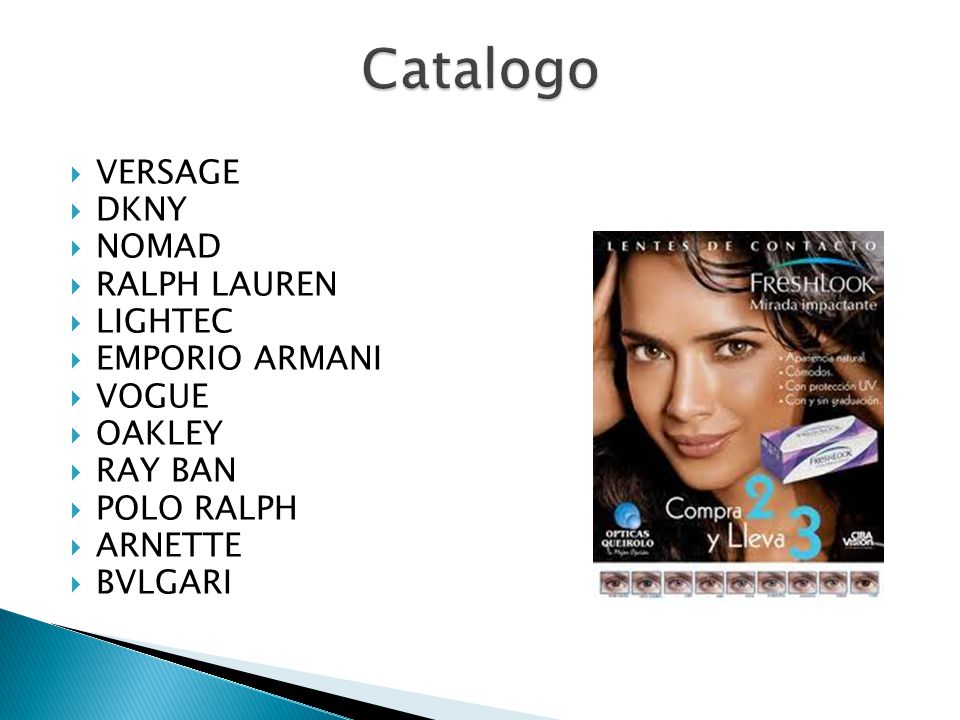 Catalogo VERSAGE DKNY NOMAD RALPH LAUREN LIGHTEC EMPORIO ARMANI VOGUE