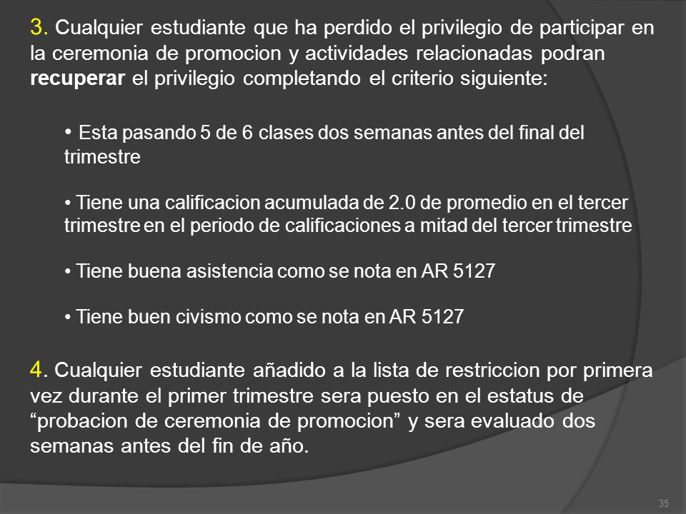 • Esta pasando 5 de 6 clases dos semanas antes del final del trimestre