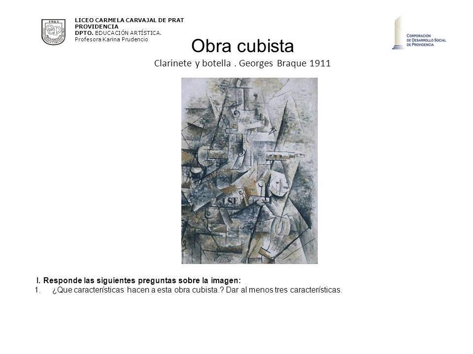 Obra cubista Clarinete y botella . Georges Braque 1911.