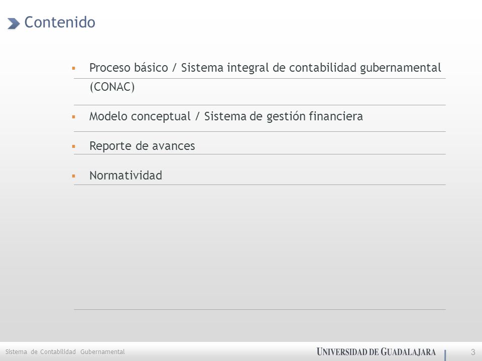 Contenido Proceso básico / Sistema integral de contabilidad gubernamental (CONAC) Modelo conceptual / Sistema de gestión financiera.