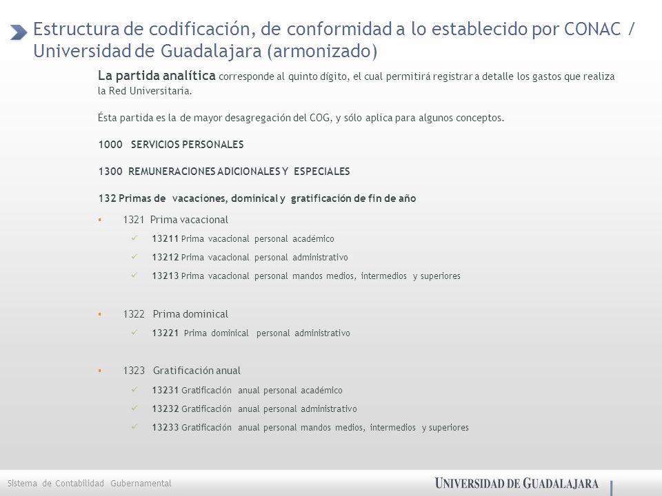 Estructura de codificación, de conformidad a lo establecido por CONAC / Universidad de Guadalajara (armonizado)
