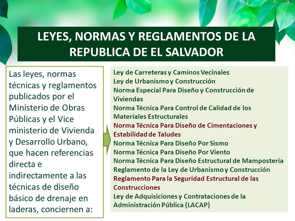 LEYES, NORMAS Y REGLAMENTOS DE LA REPUBLICA DE EL SALVADOR
