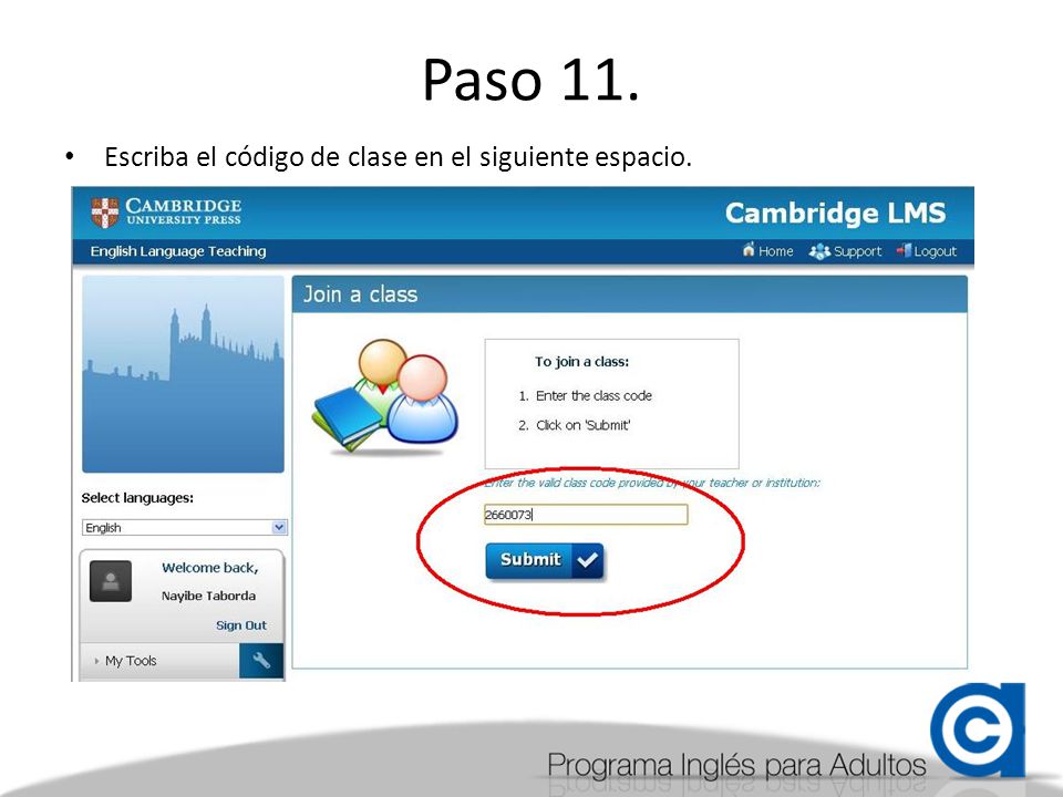 Paso 11. Escriba el código de clase en el siguiente espacio.