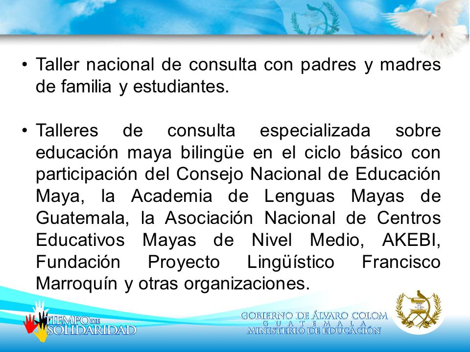 Taller nacional de consulta con padres y madres de familia y estudiantes.