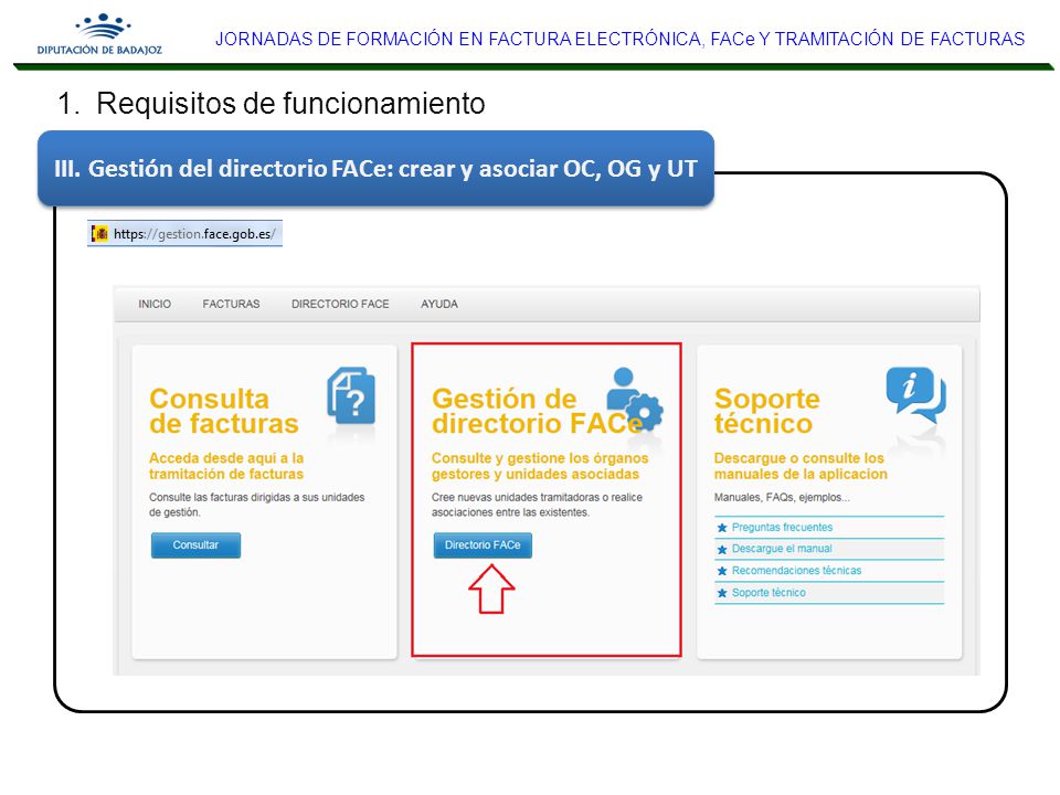 III. Gestión del directorio FACe: crear y asociar OC, OG y UT