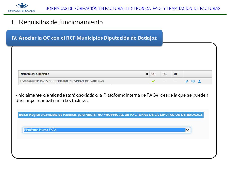 IV. Asociar la OC con el RCF Municipios Diputación de Badajoz