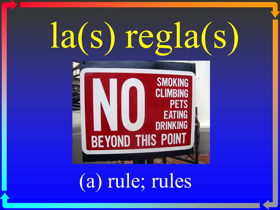 la(s) regla(s) (a) rule; rules