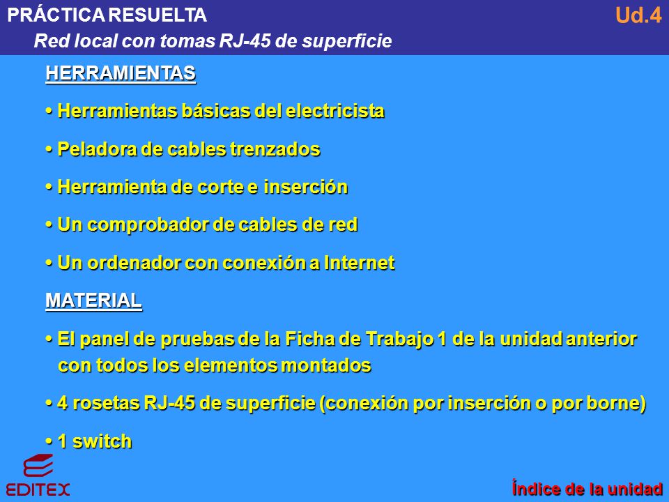 Ud.4 PRÁCTICA RESUELTA Red local con tomas RJ-45 de superficie